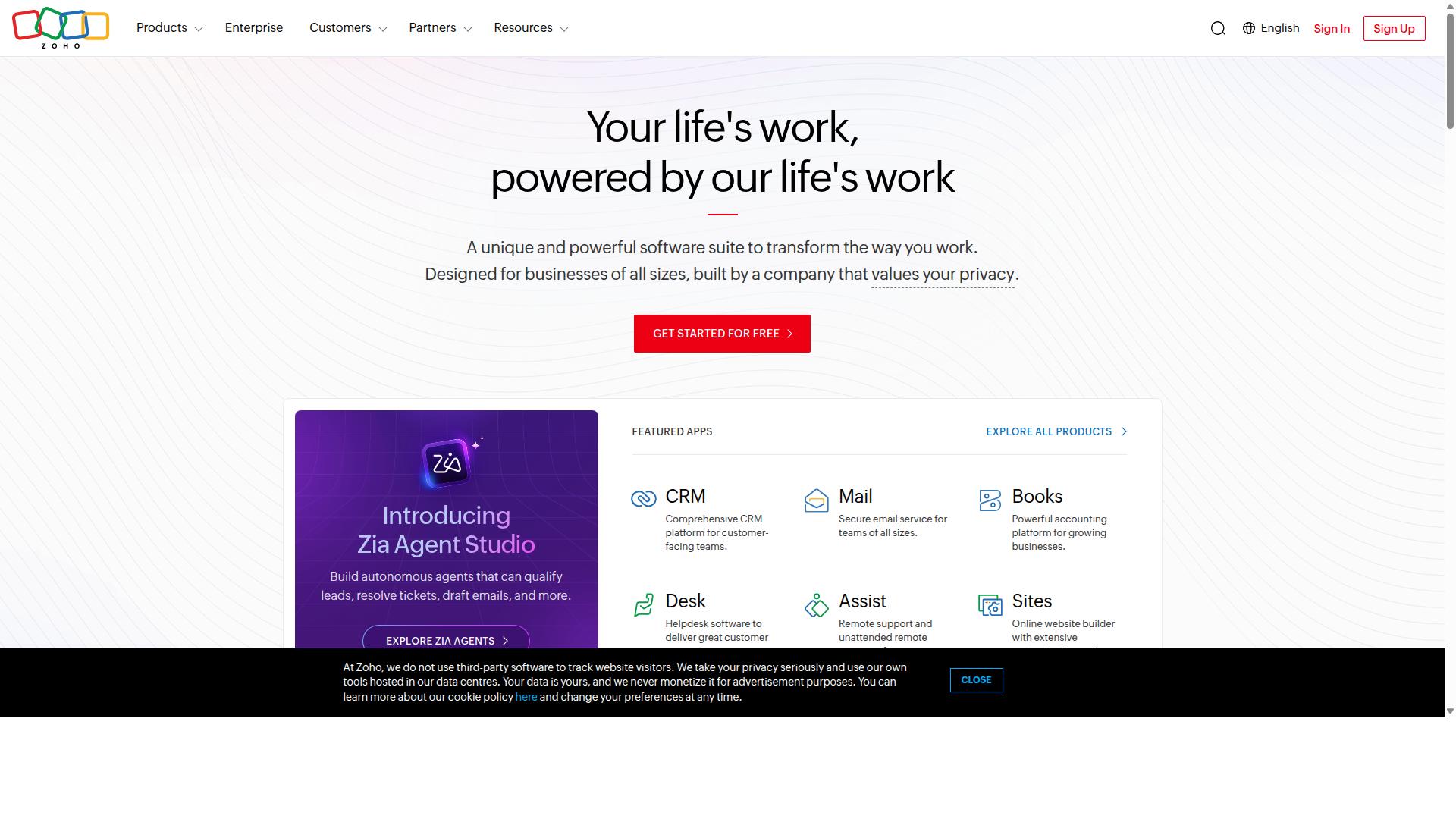 Zoho Desk website