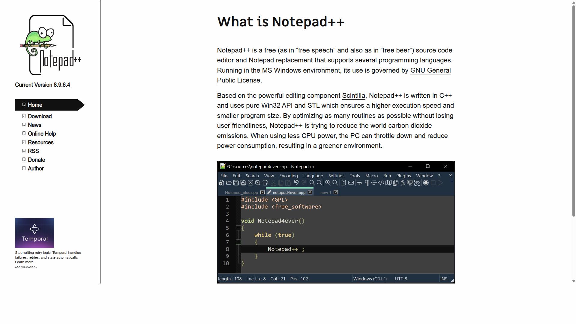 Notepad++ website