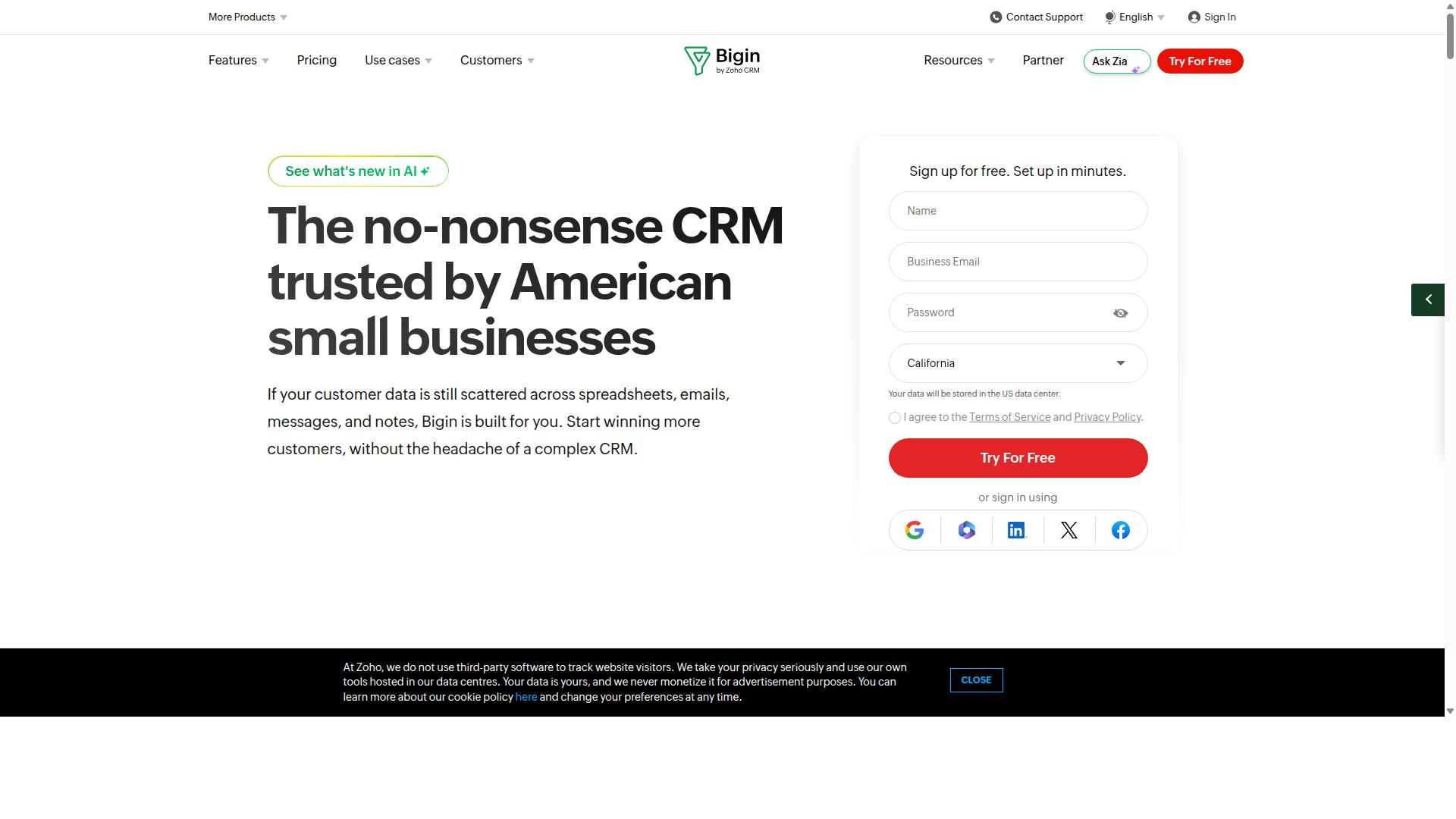 Bigin by Zoho CRM website