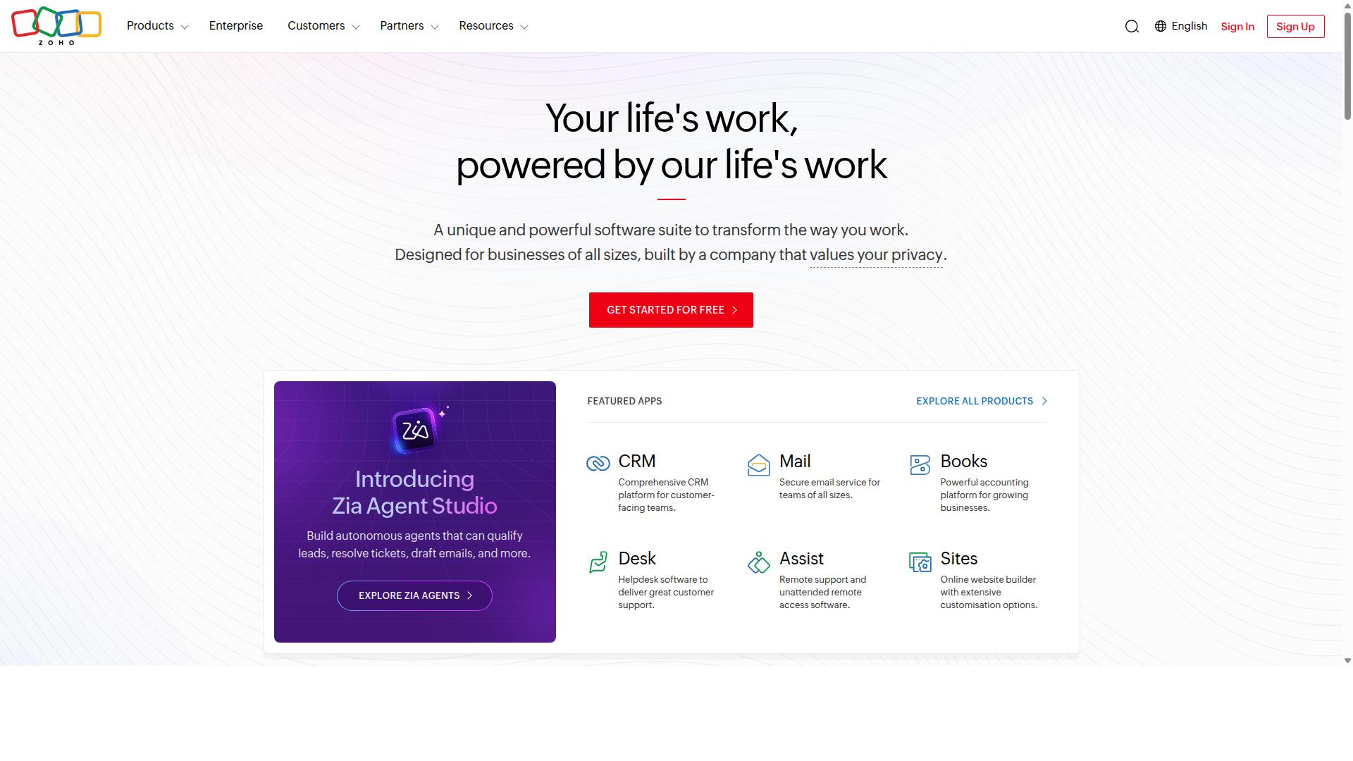 Zoho Desk website
