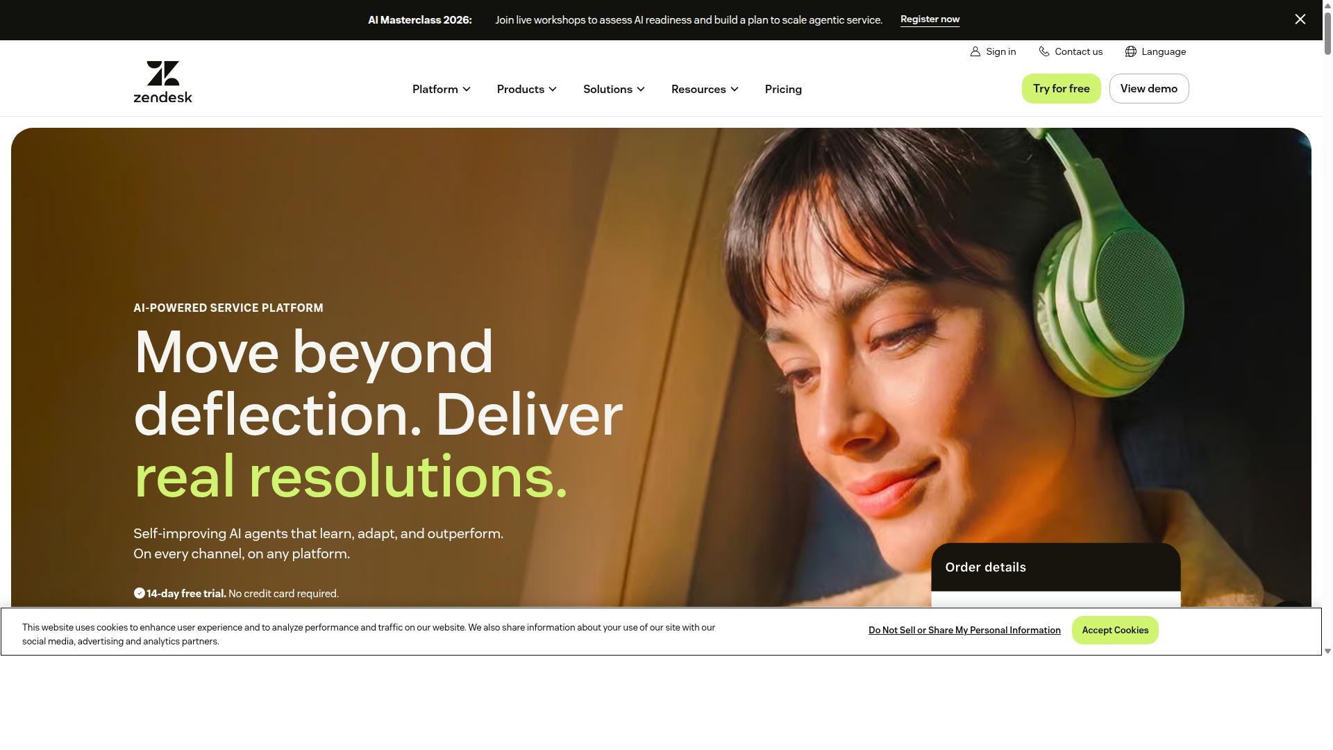 Zendesk for Customer Service website