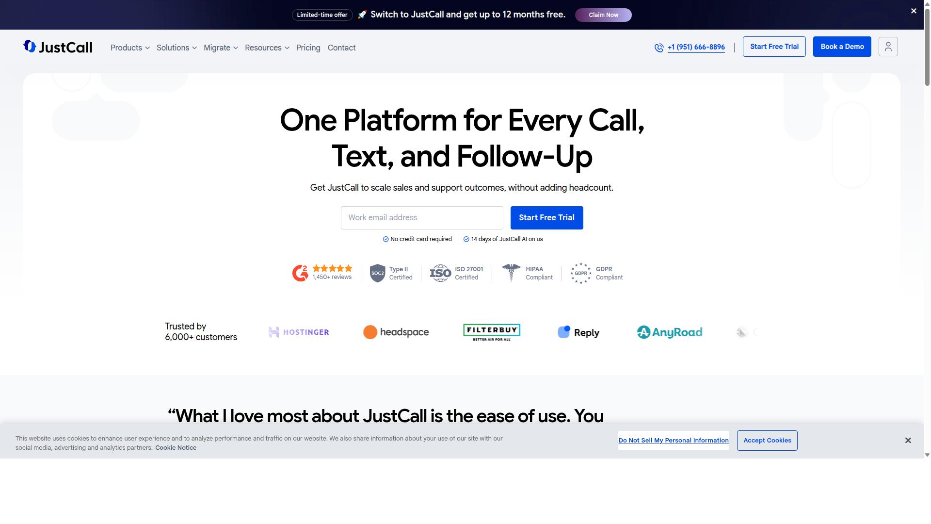 JustCall website