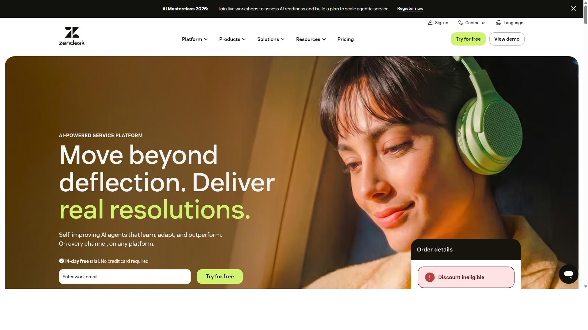 Zendesk for Customer Service website