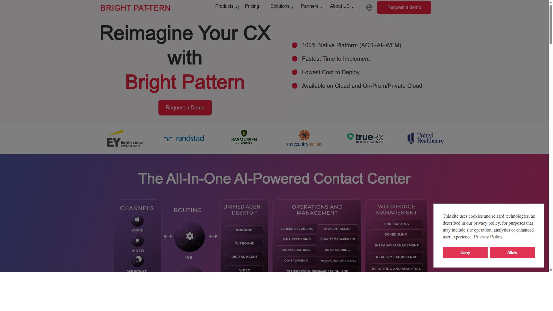 Bright Pattern Contact Center website