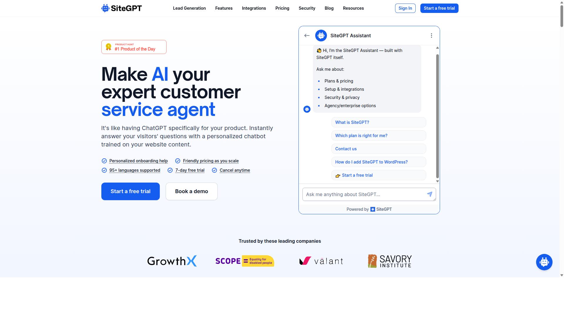 SiteGPT website